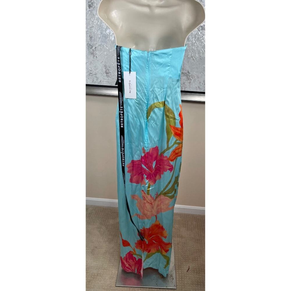 RETROFETE Vivi Strapless Floral Satin Blue Maxi Dress Size XS - Picture 8 of 10